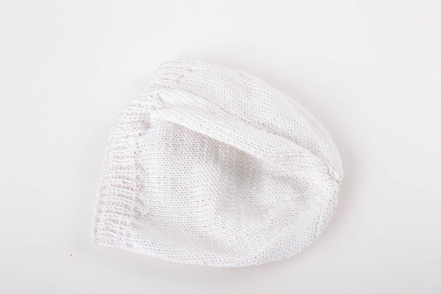 Bonnet tricoté à la main blanc avec fleur rose en coton élégant pour enfant photo 4