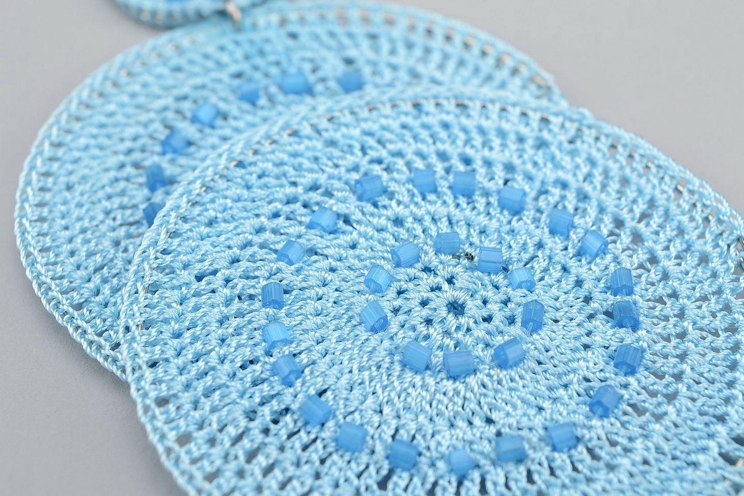 Blue earrings, crocheted photo 1