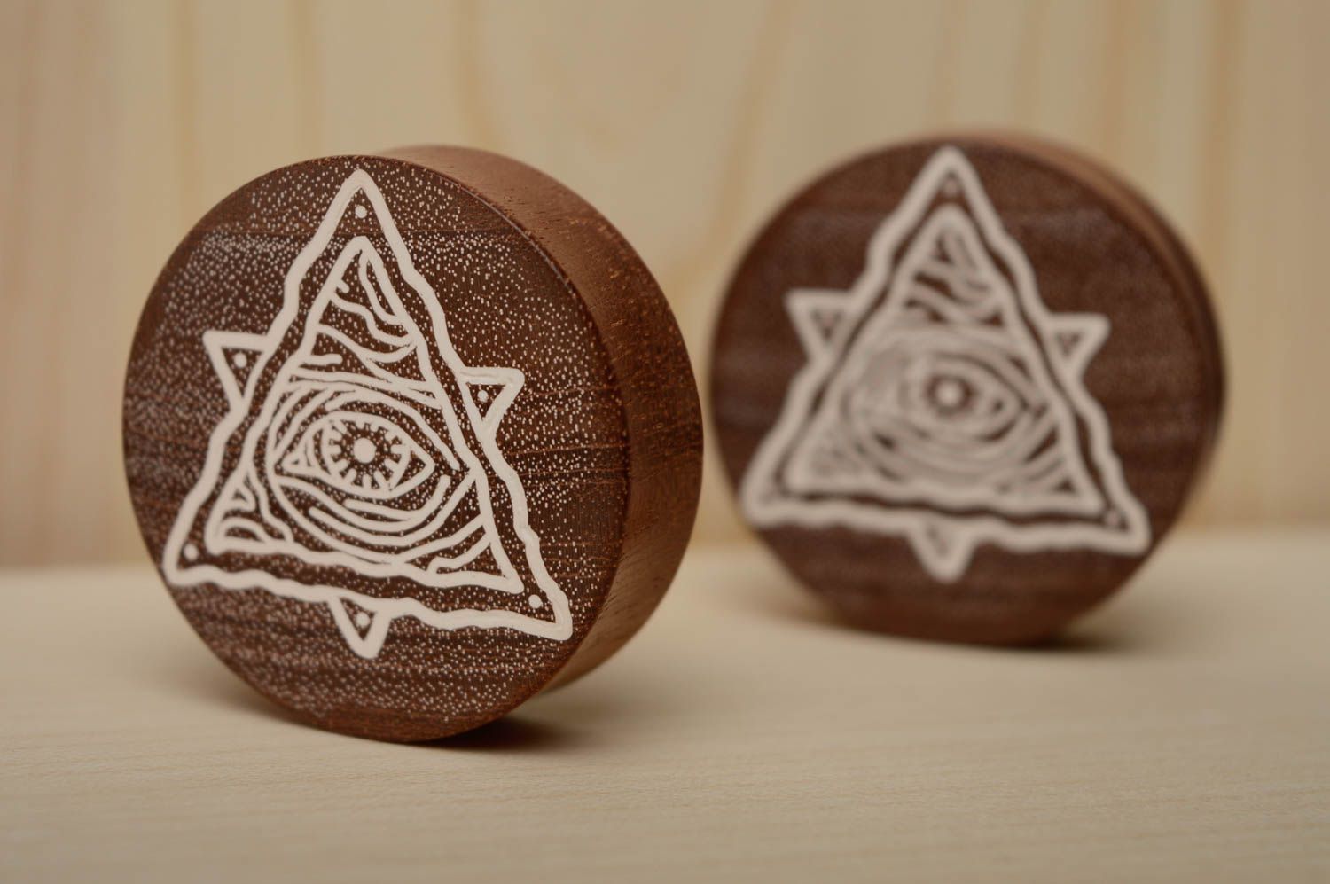 Wooden plug earrings with engraving photo 3