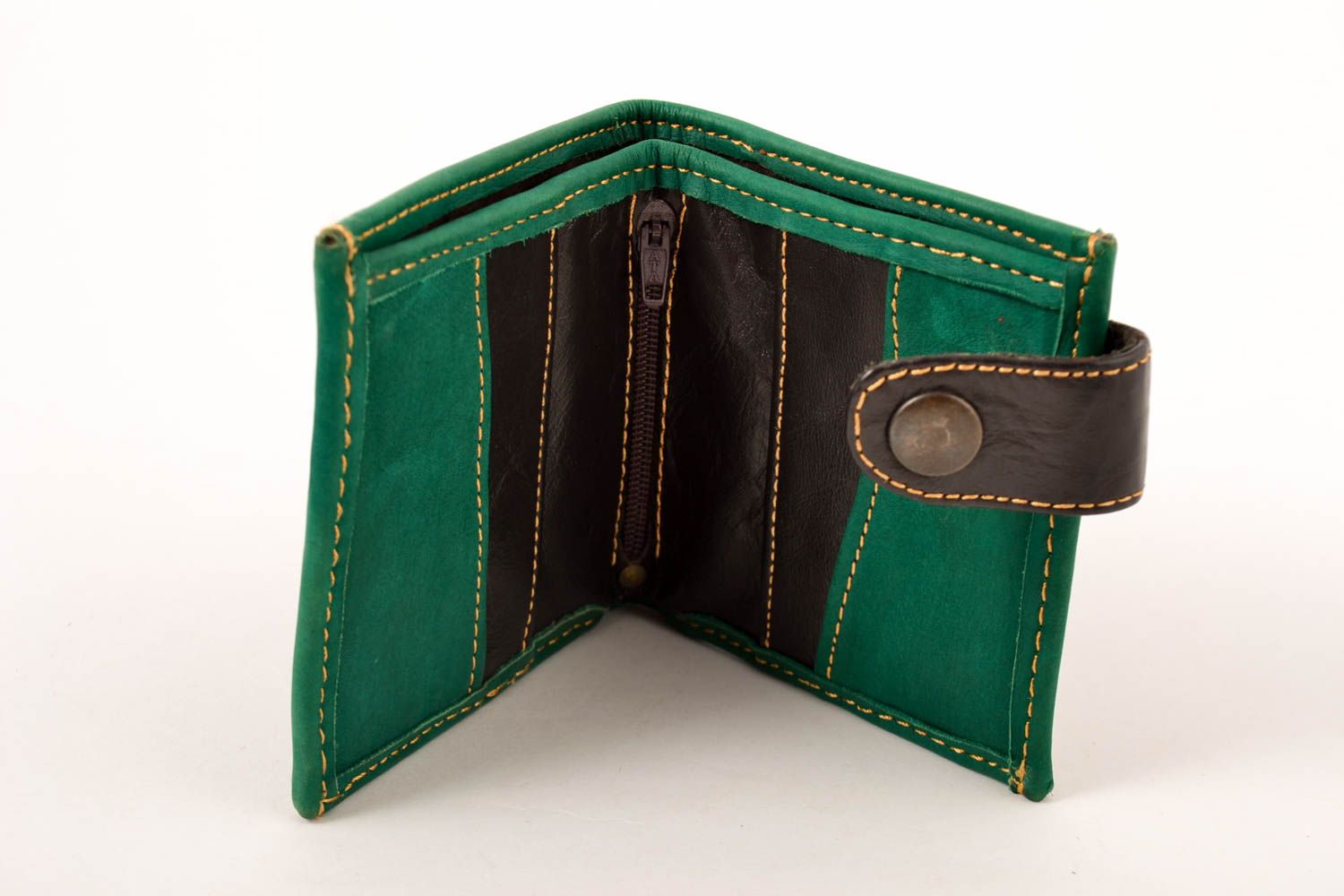 Кошелек ручной работы кожаный кошелек стильный зеленый кожаный аксессуар фото 5