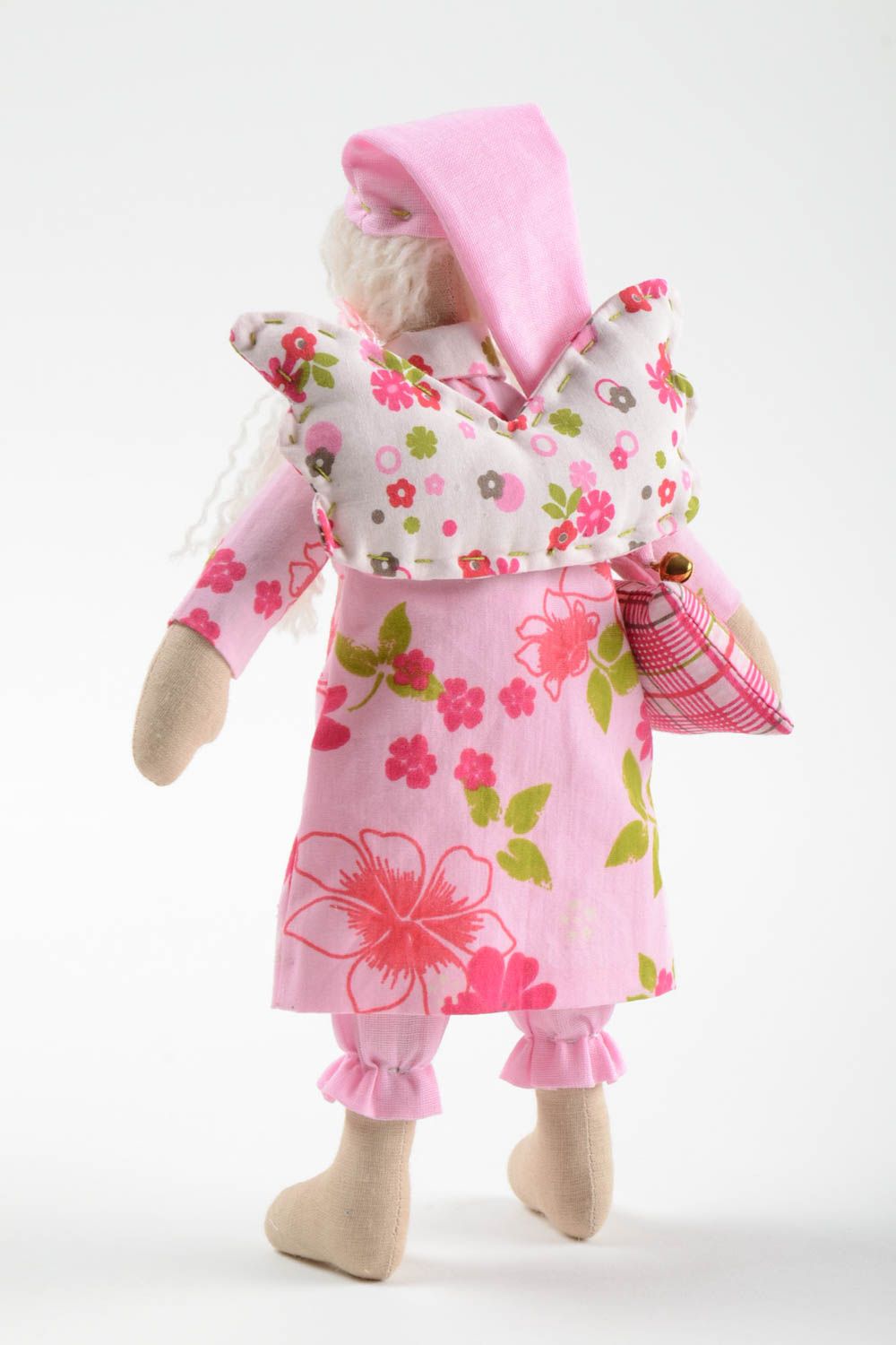 Ange en tissu fait main en coton rose jouet de créateur original pour enfant photo 4