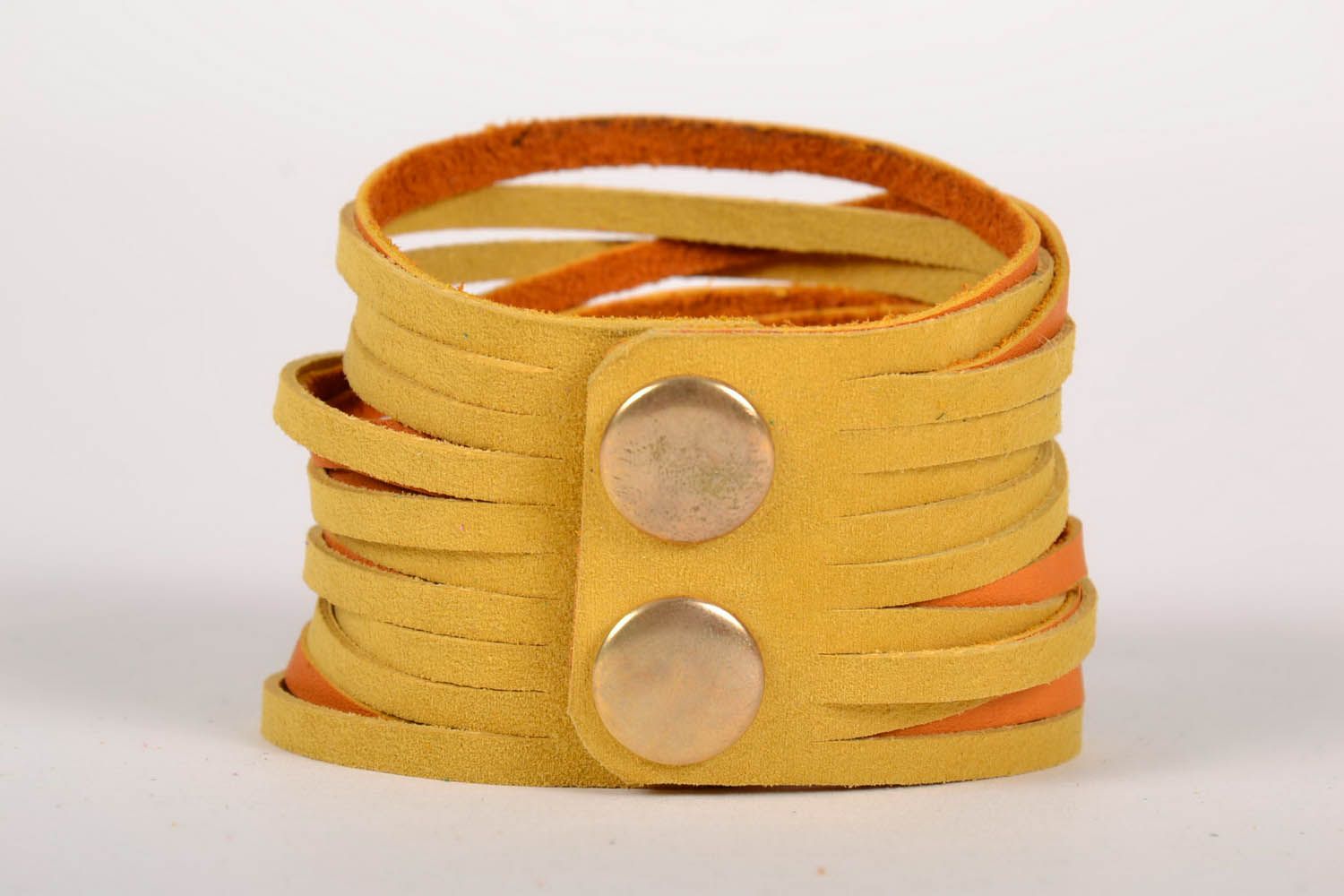 Bracelet en cuir jaune fait main photo 2