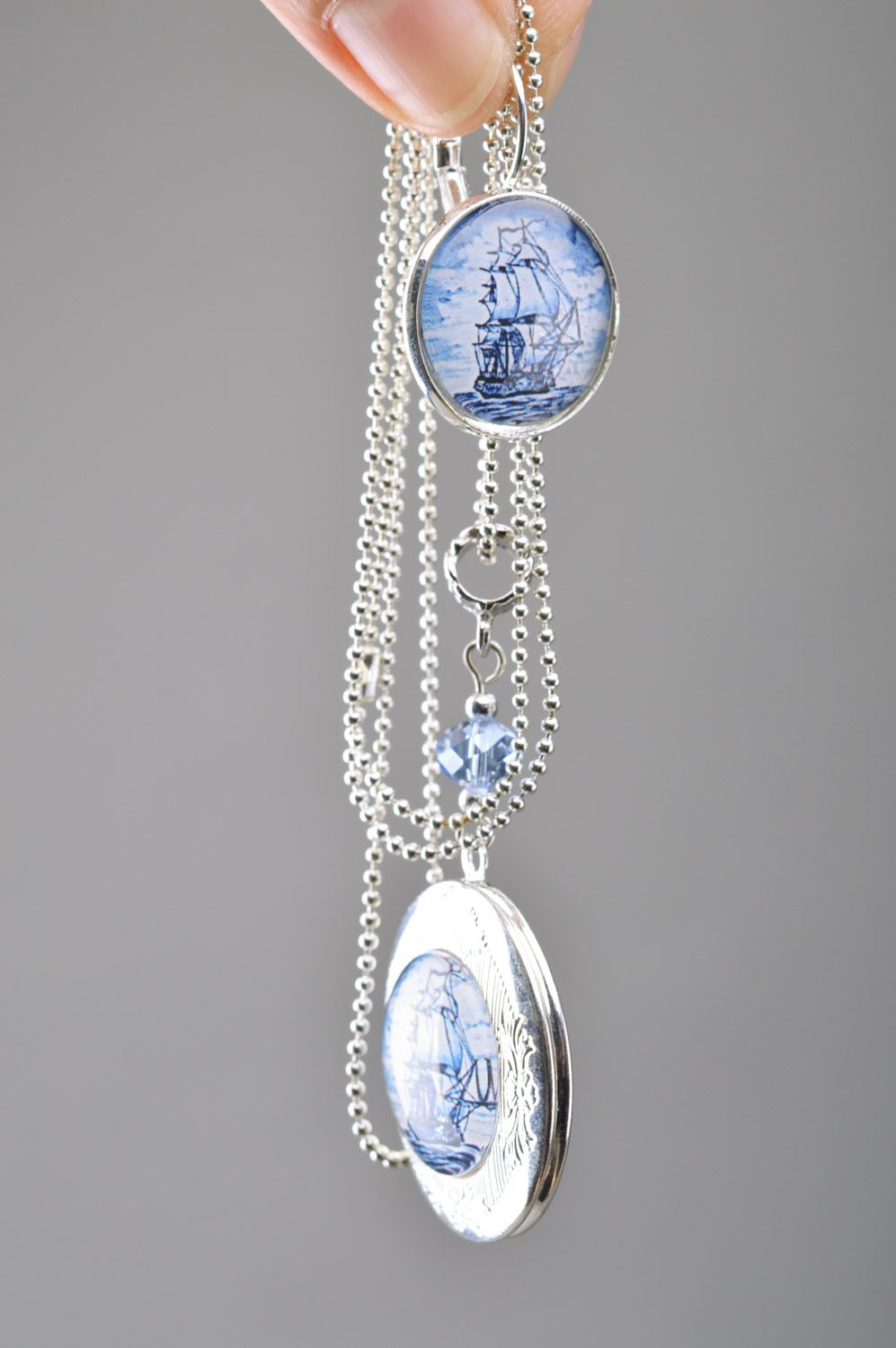 Handgemachtes Vintage Schmuckset Halskette und Ohrringe in Weiß und Blau  foto 3