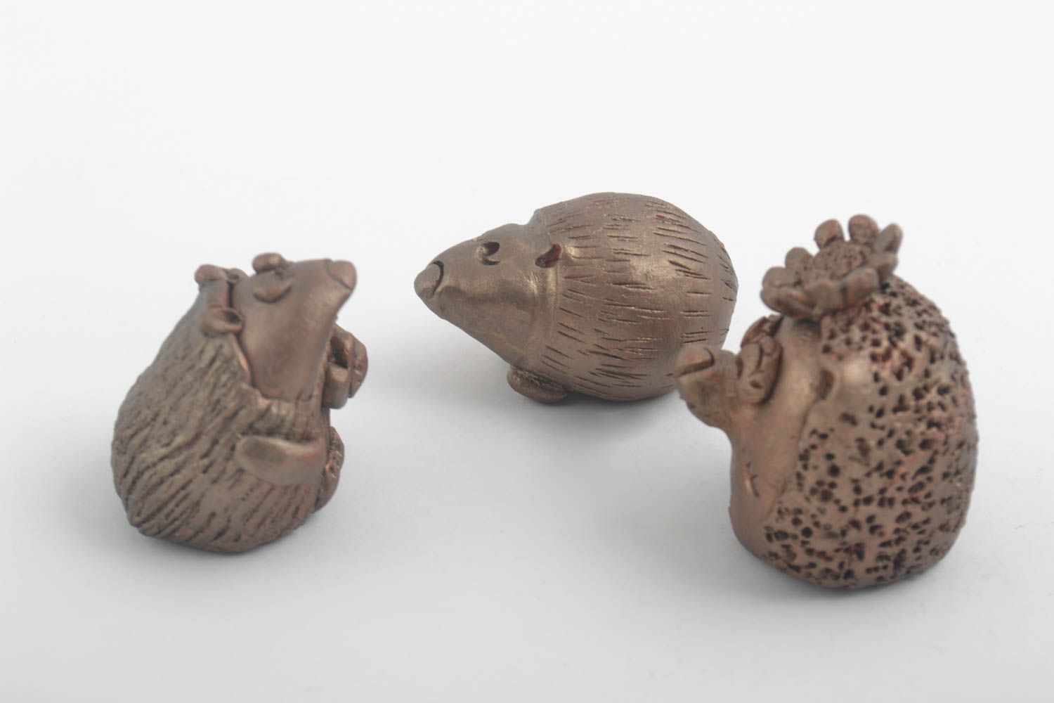 Set of 3 handmade clay statuettes ceramic figurines miniature animals photo 3