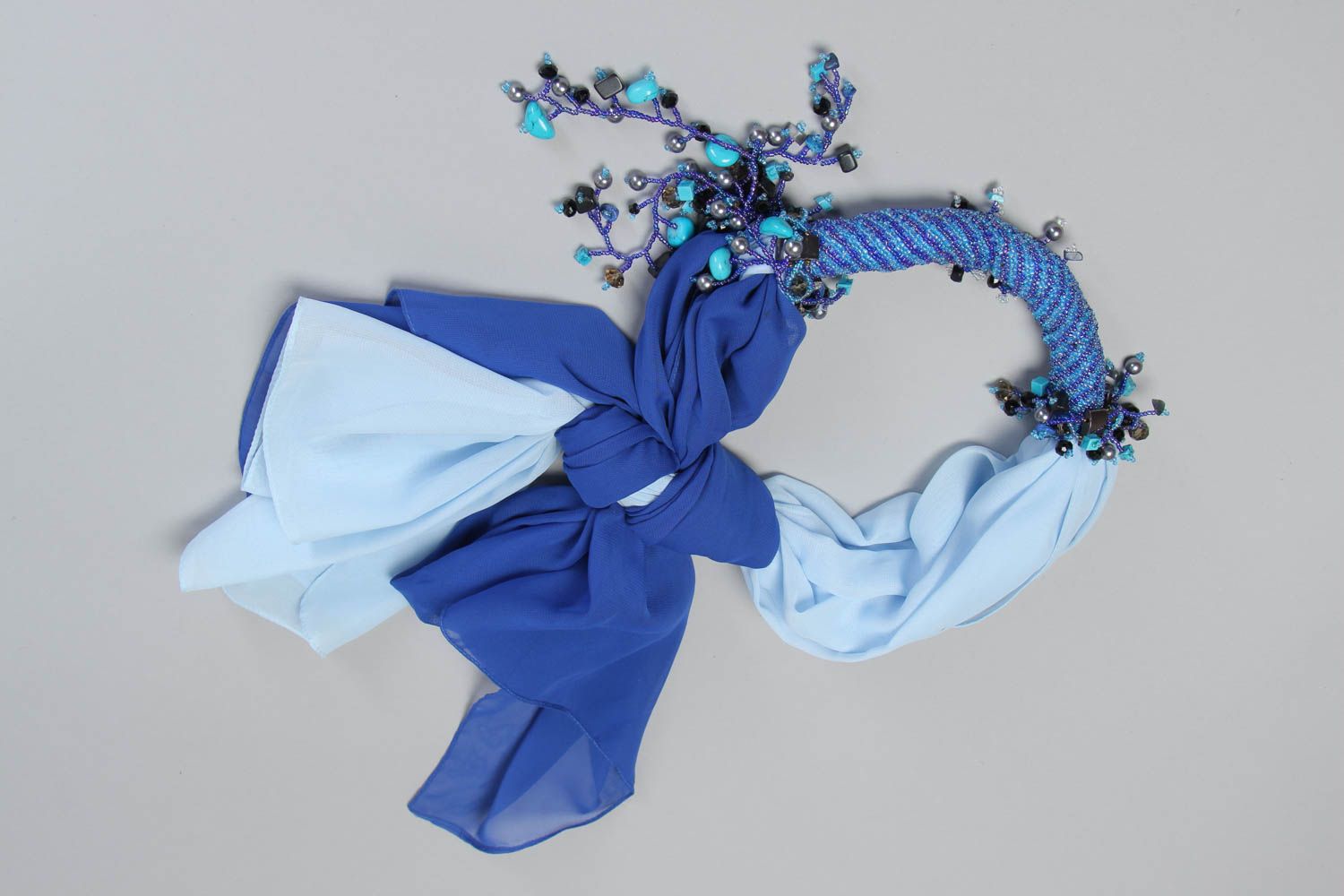 Textil Collier aus Glasperlen Hämatit Chiffon blau handmade Schmuck für Frauen  foto 2