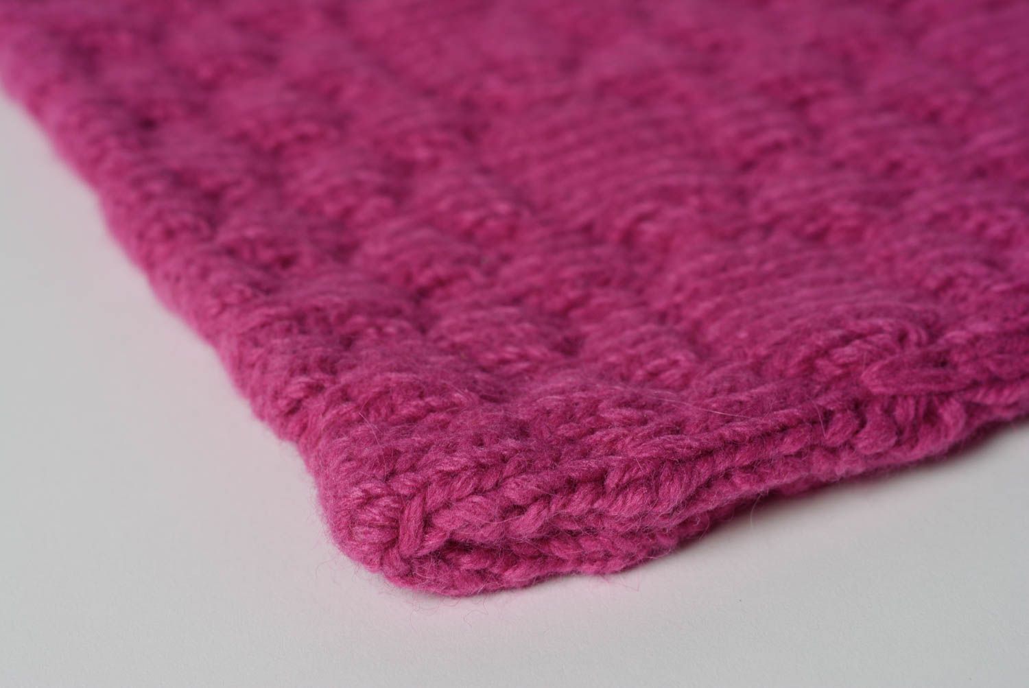 Handmade decorative small wool knitted pillow case of fuchsia color with buttons photo 4