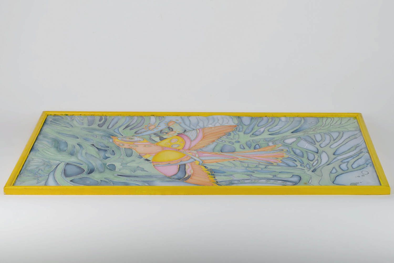 Картина в технике батик на ткани ручной работы Иволга для декора интерьера фото 3