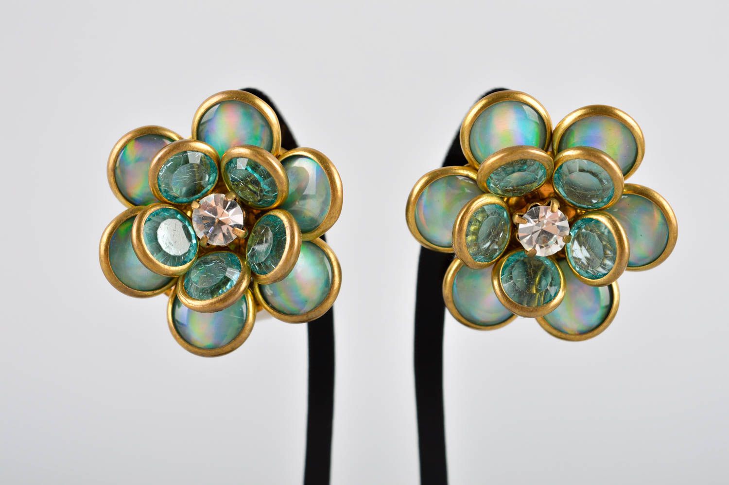 Designer Schmuck handmade Blumen Ohrringe Accessoire für Frauen mit Strass  foto 2