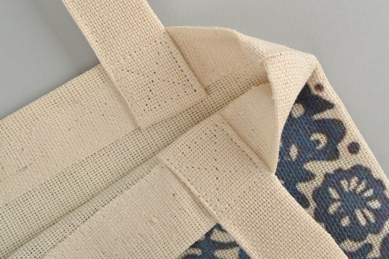 Handmade designer women's two thread fabric bag with blue ornament print photo 2