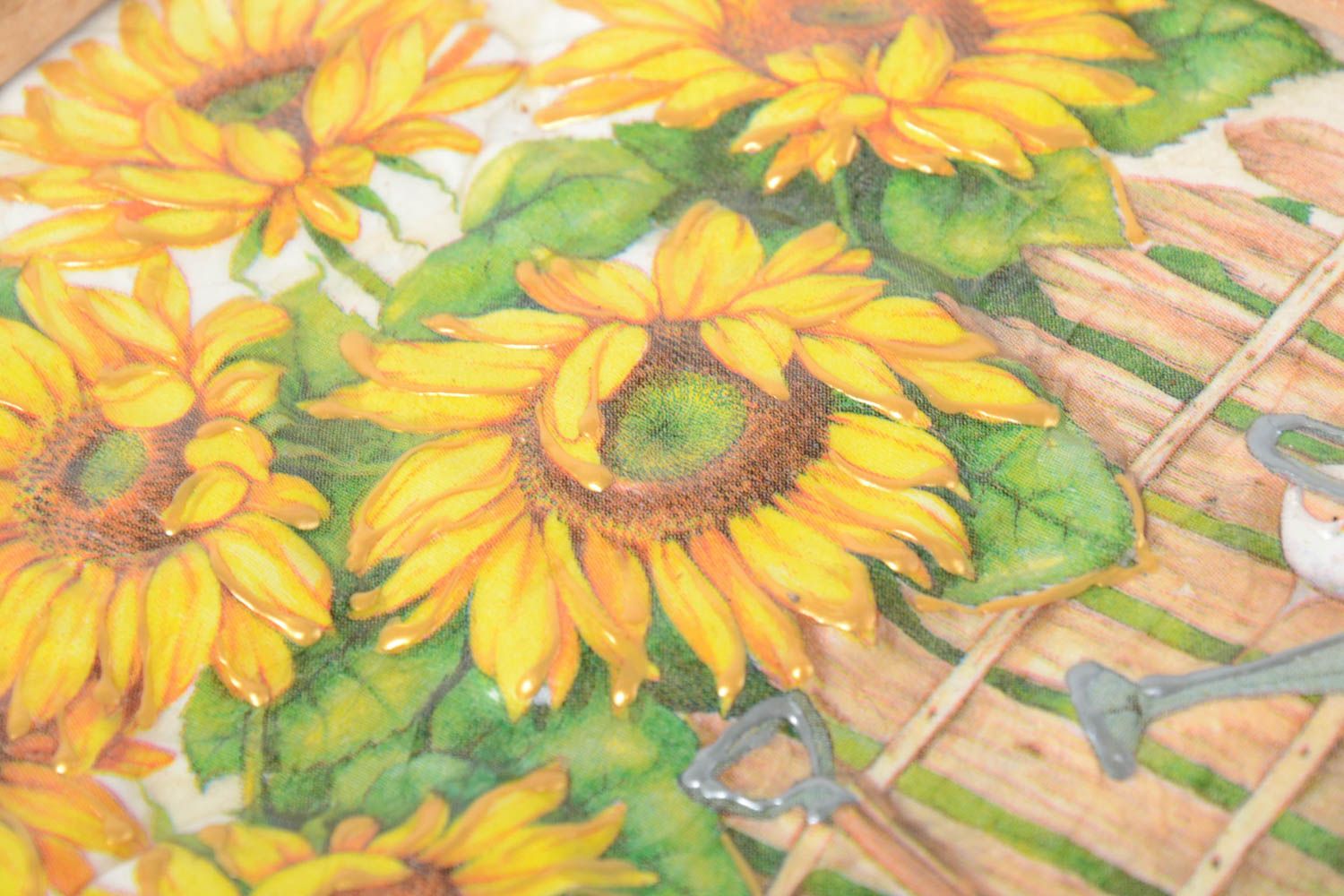 Bild mit Holzrahmen Handmade Gemälde modern Wandbild aus Holz Deko Bild Blumen foto 3