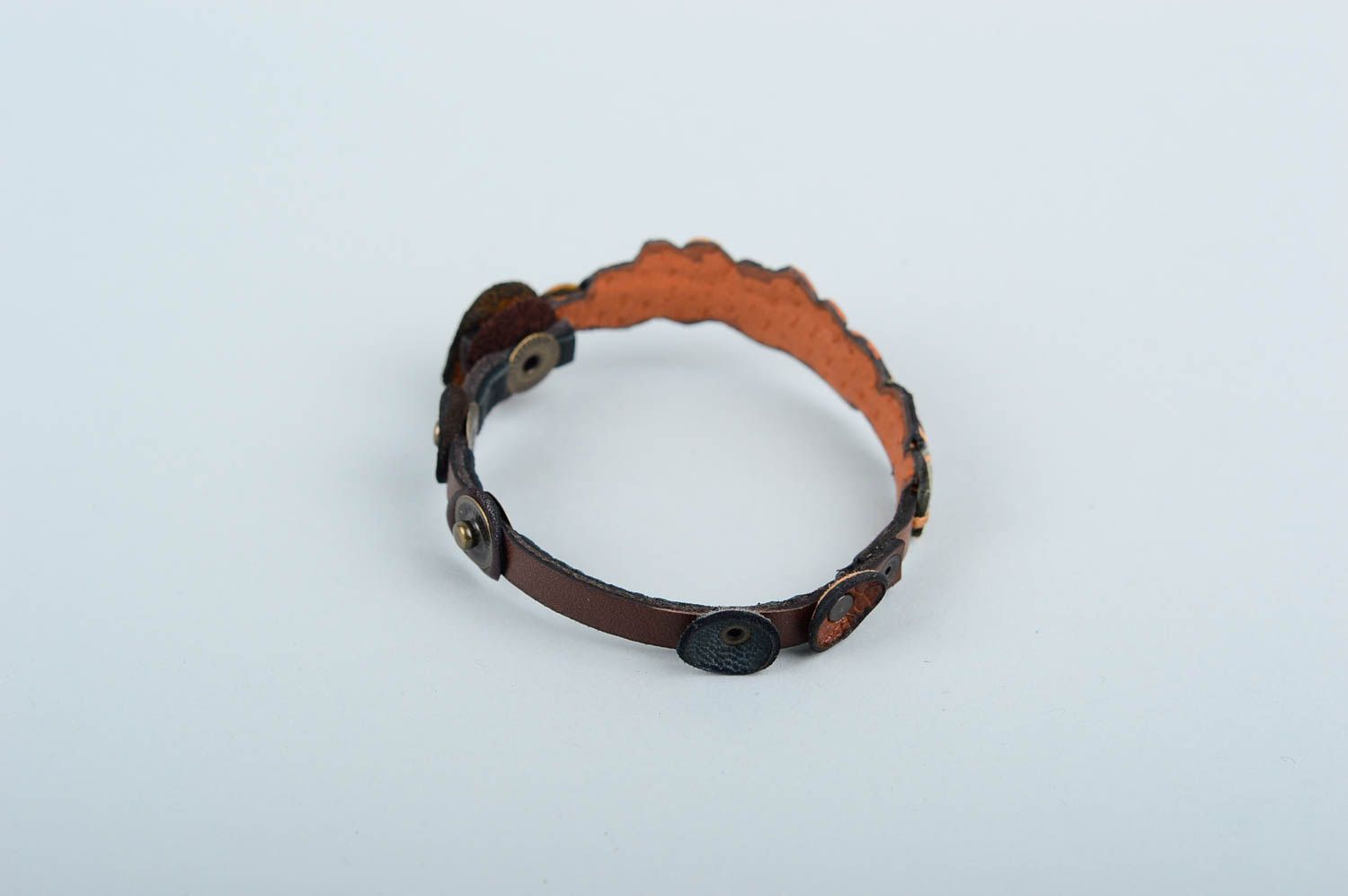 Handmade stylish leather bracelet unusual metal bracelet elegant jewelry photo 3