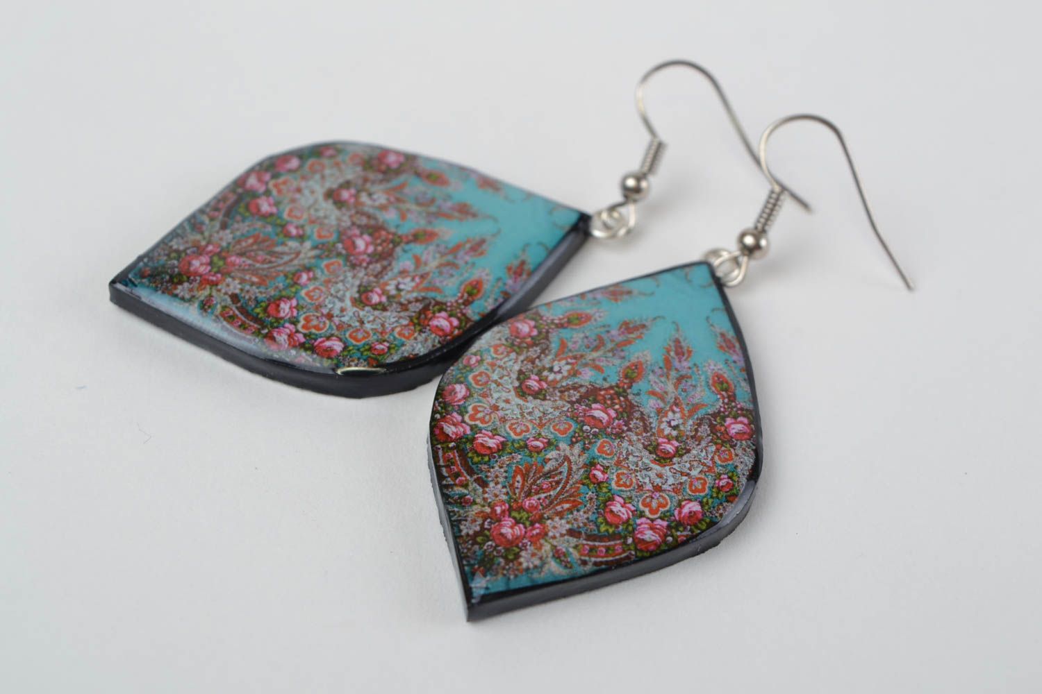 Beautiful handmade designer plastic earrings with decoupage Leaves photo 5