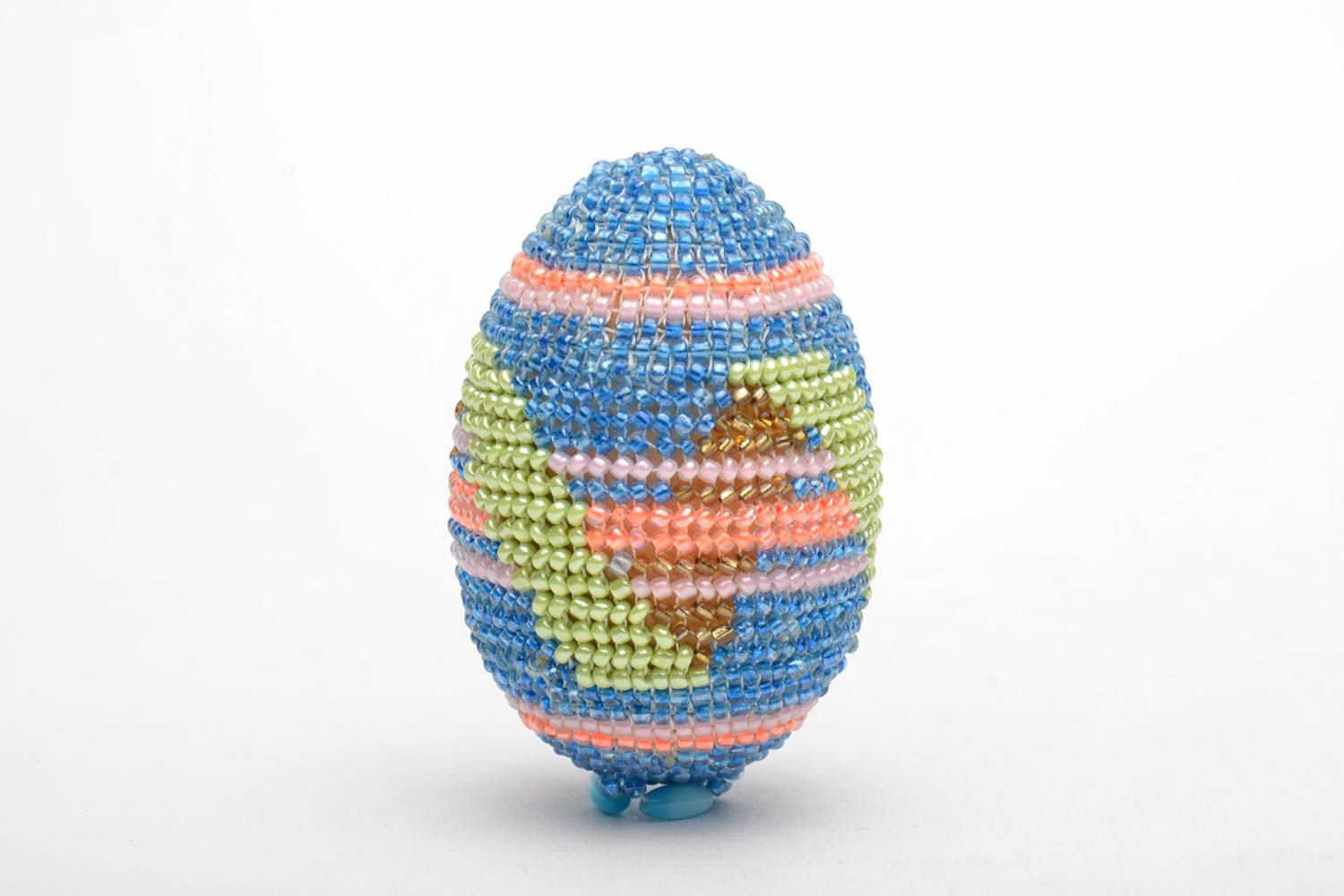 Wooden egg woven over with beads photo 3