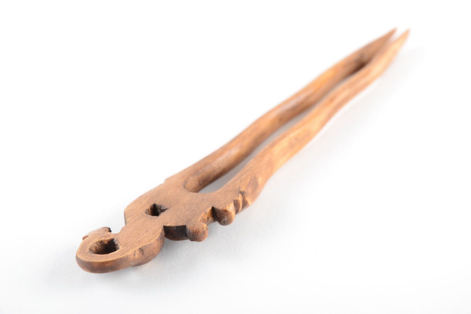 Handmade decorative wooden hair pin with elegant carving in ethnic style photo 4