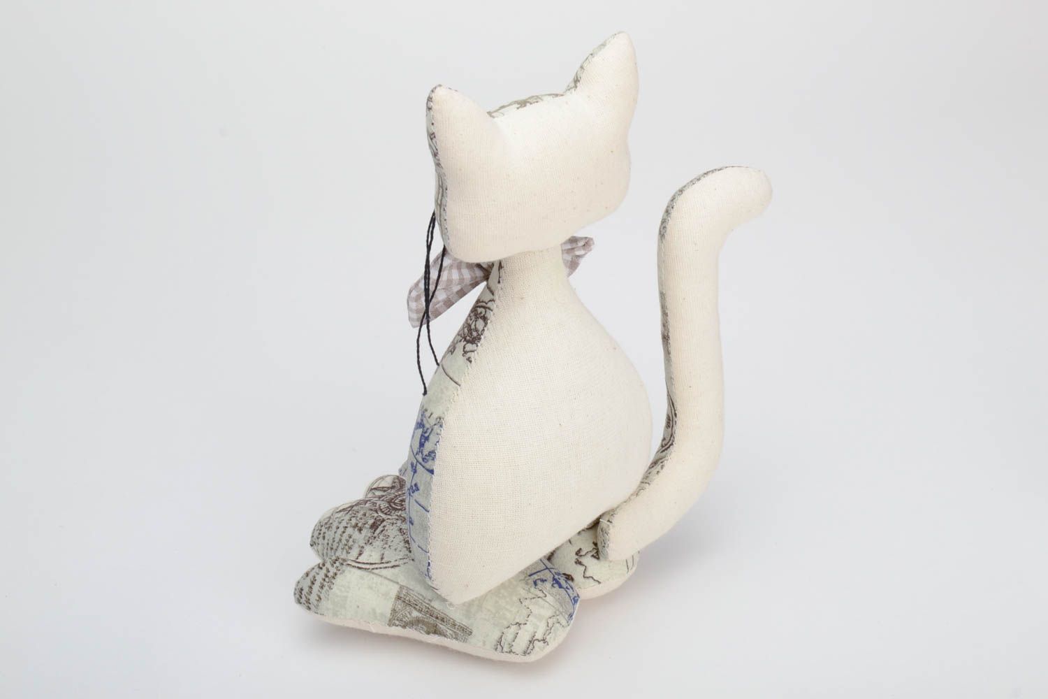 Künstler handmade Kuscheltier Katze aus Baumwolle weich schön für Kleinkinder und für Interieur foto 4