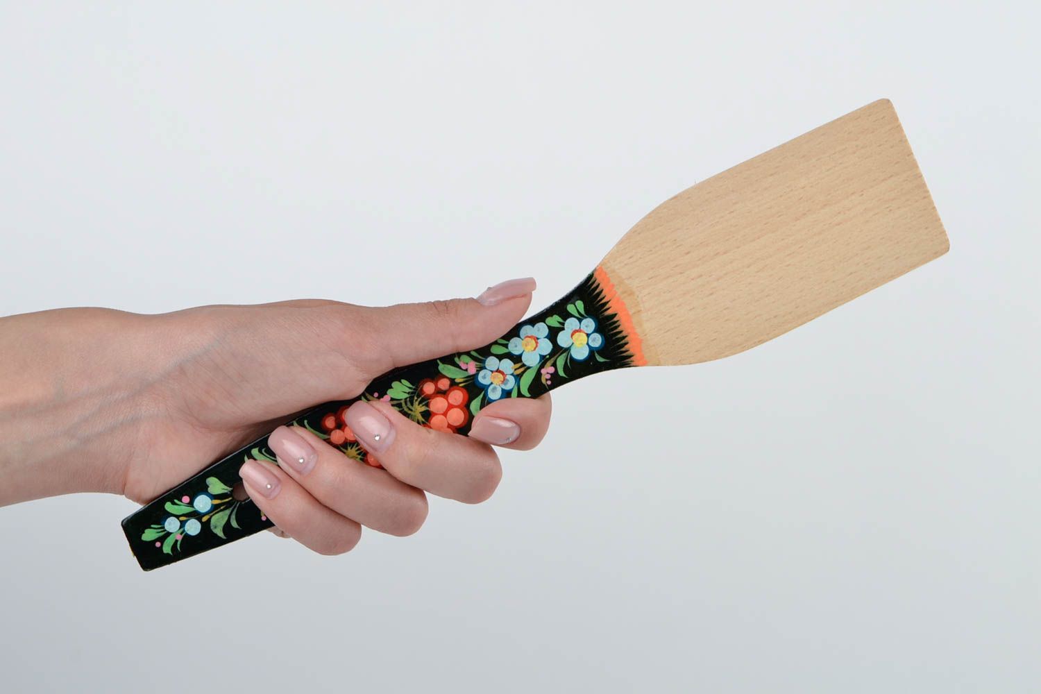Деревянная лопатка для сковороды ручной работы с Петриковской росписью для кухни фото 2