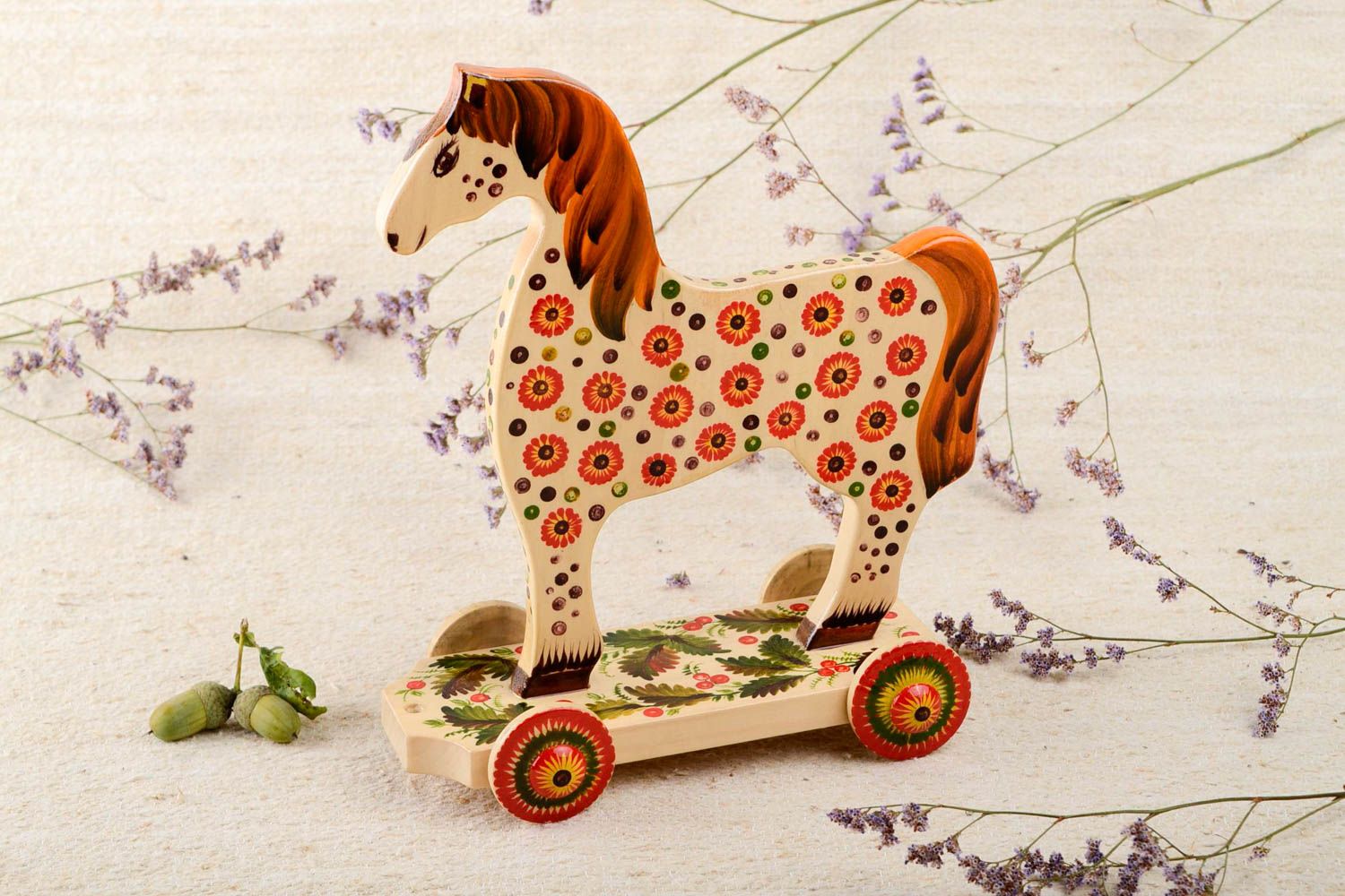 Jouet cheval fait main Cheval en bois peint pour enfant Cadeau original photo 1