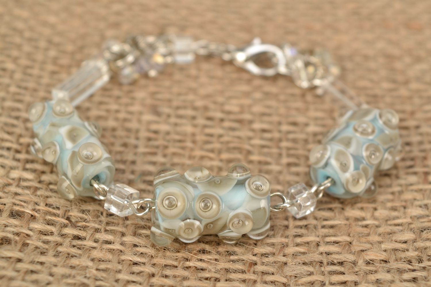 Bracelet with lampwork glass beads Sea Water photo 2