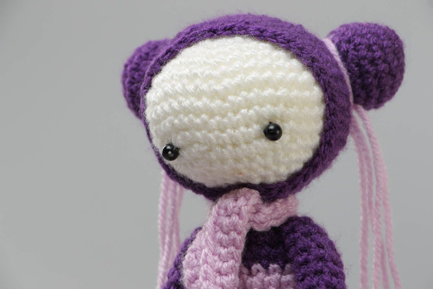 Soft handmade crocheted decorative toy girl made of threads designer interior toy photo 3