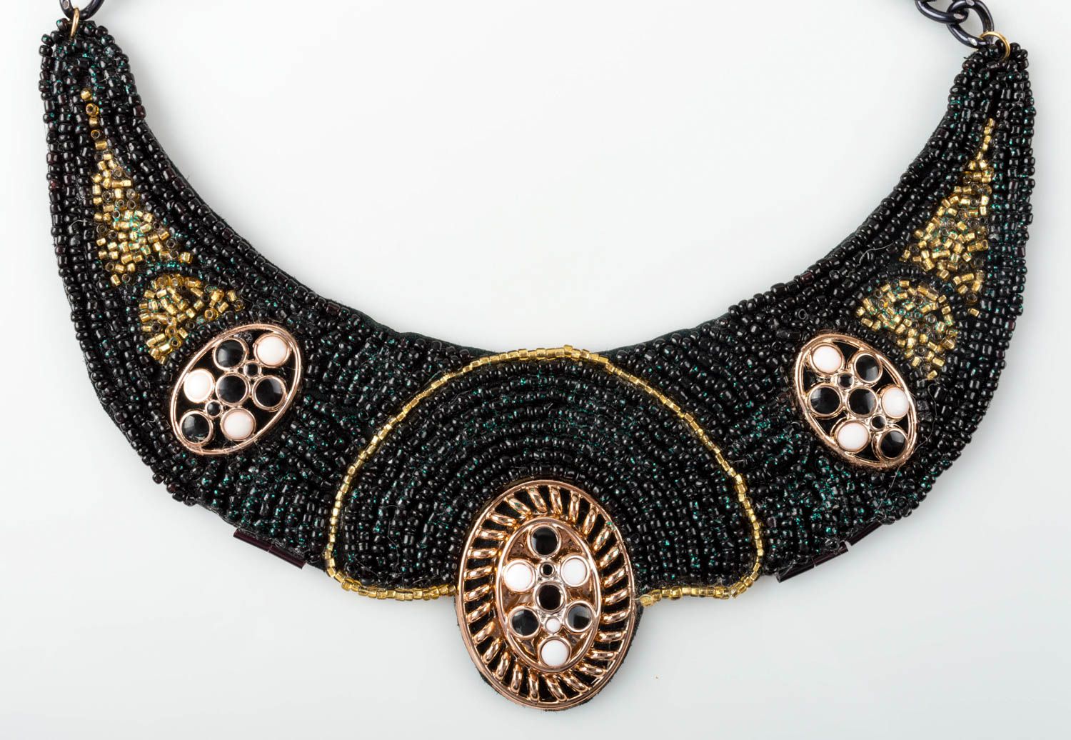 Black leather necklace embroidered handmade accessory stylish jewelry photo 3