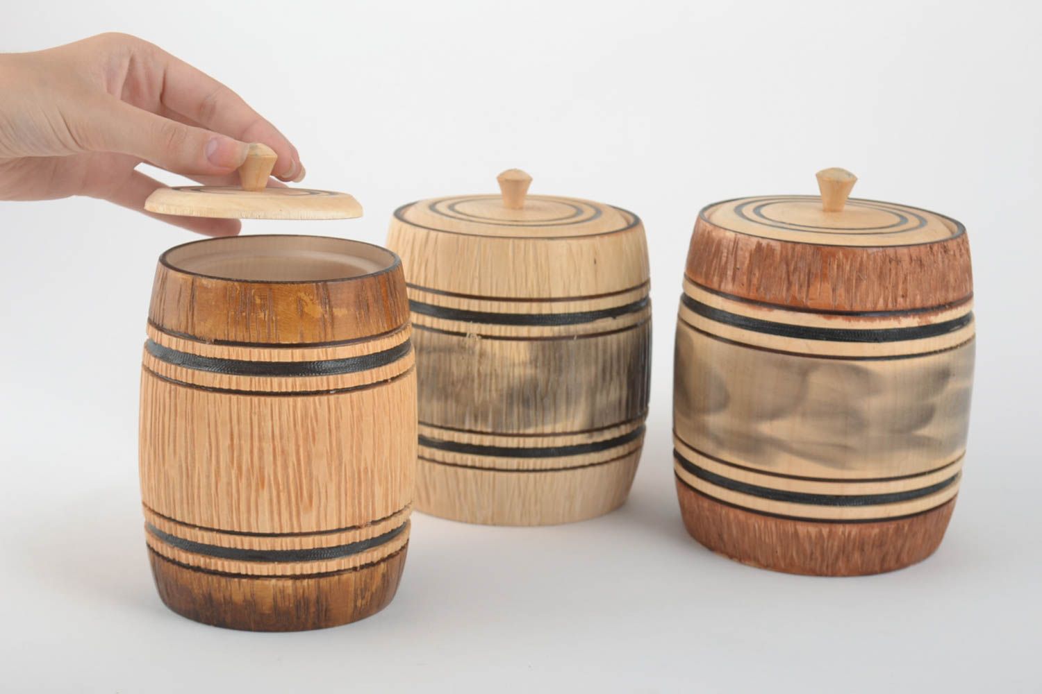 Handmade wooden pot honey pot design kitchen supplies 3 pieces 500 ml 700 ml 1 l photo 5