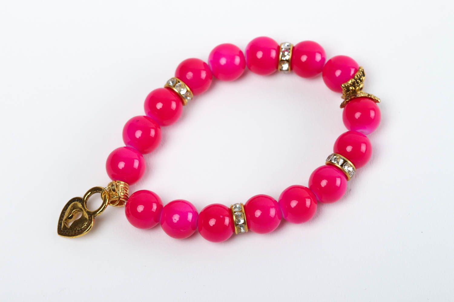 Bracelet rose Bijou fait main perles céramiques avec coeur Cadeau pour femme photo 1