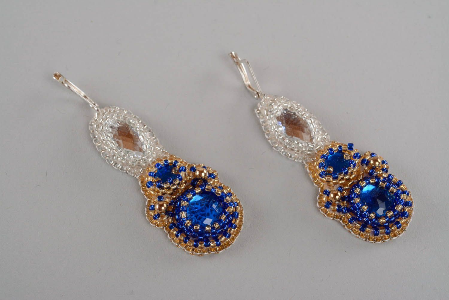 Beaded earrings with glass photo 3