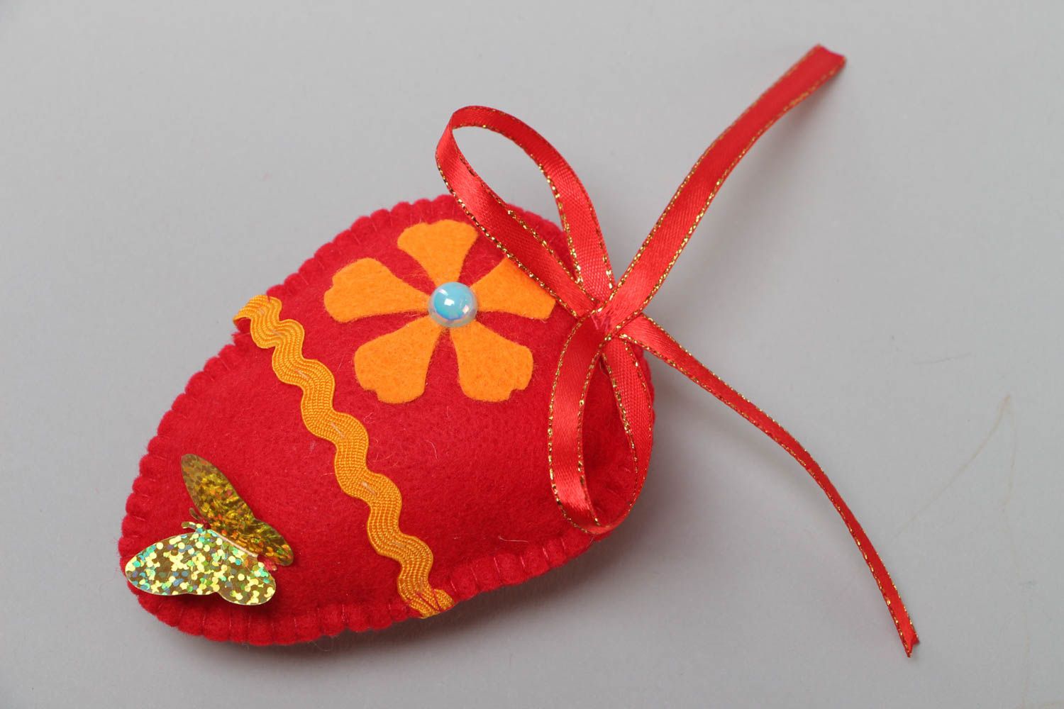 Handmade felt textile soft fridge magnet in the shape of red egg photo 2