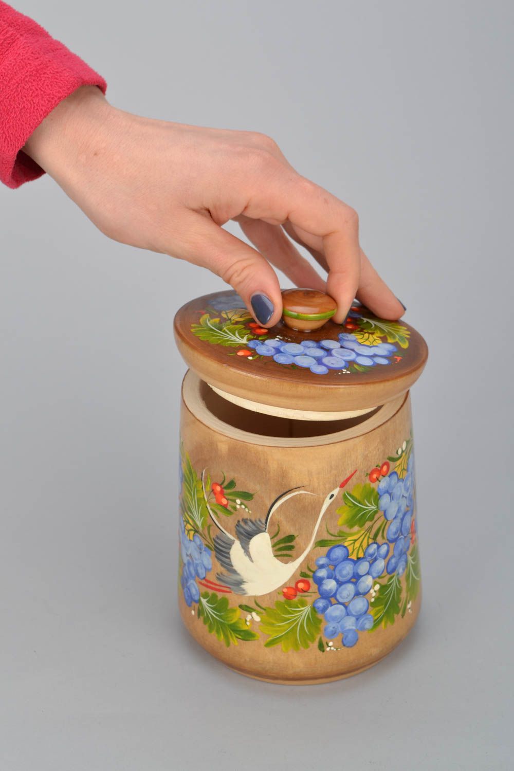 Wooden kitchen container with painting photo 1