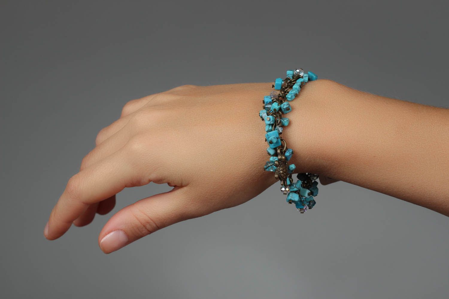 Bracelet fait main avec turquoise et cristal photo 5