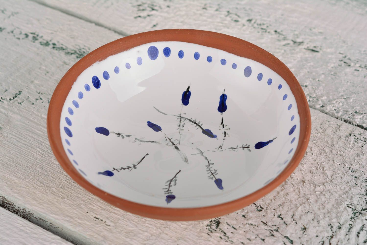 Глубокая тарелка ручной работы керамическая тарелка красивая посуда расписная фото 2