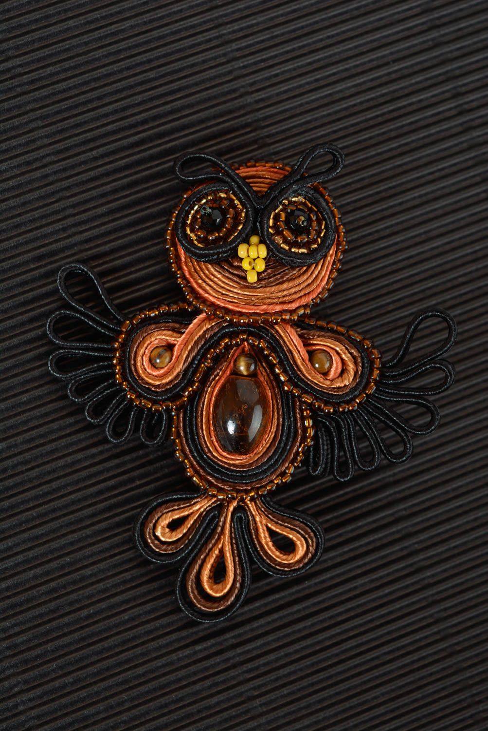 Soutache brooch handmade brooch evening accessories with natural stones photo 1