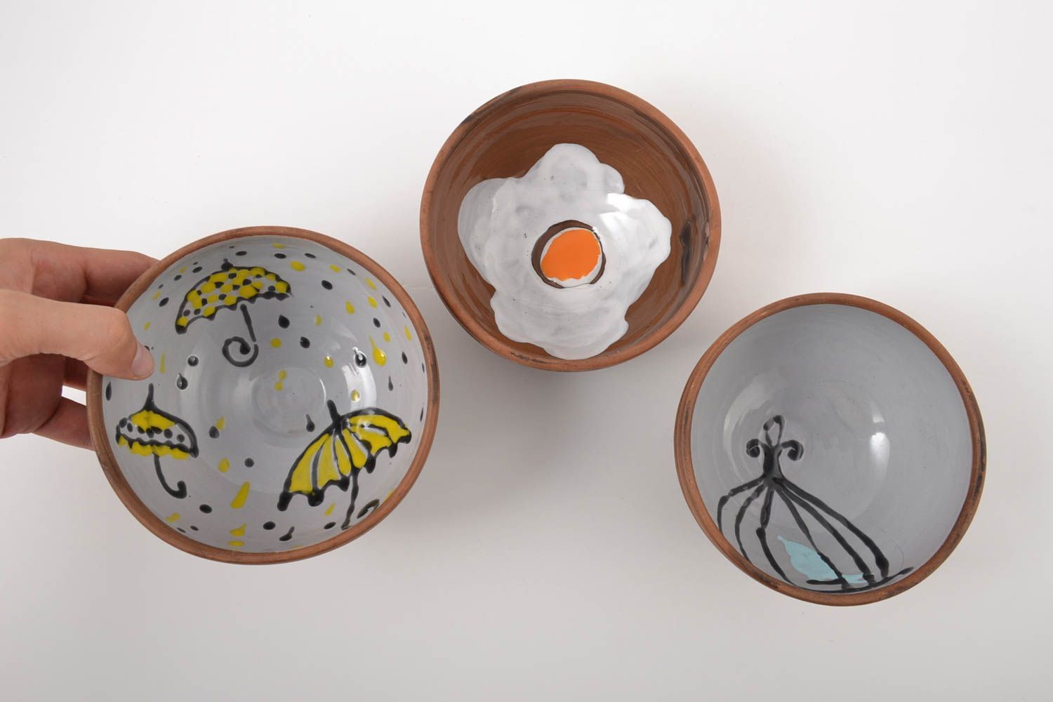 Керамические тарелки ручной работы глиняная посуда расписные тарелки 3 штуки фото 2