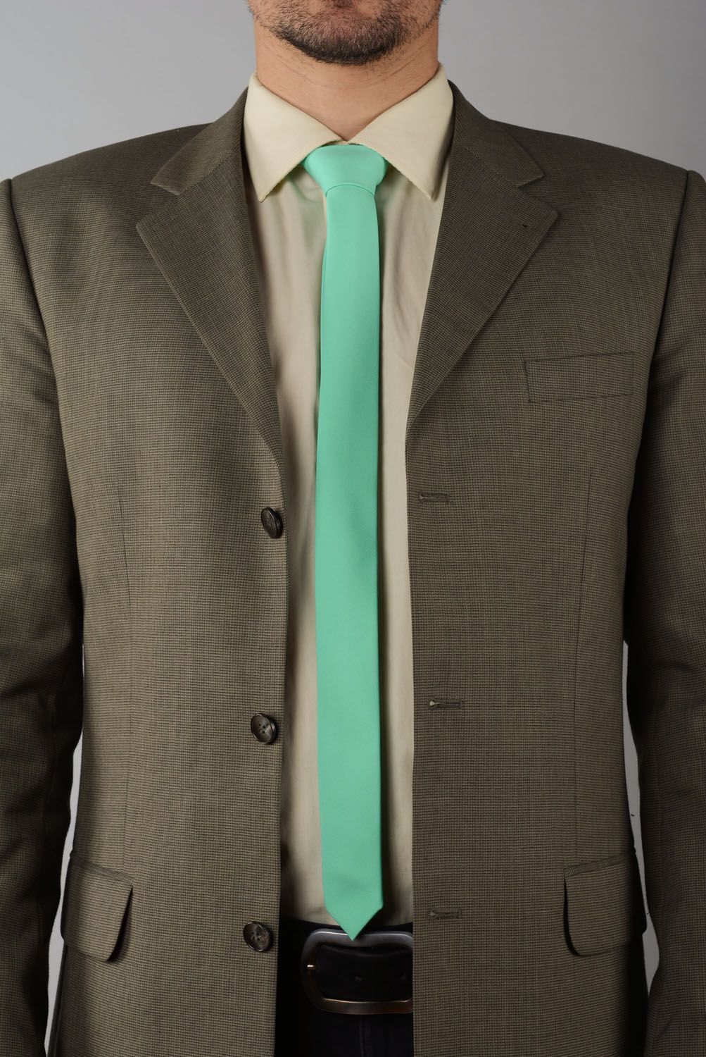 Cravate menthe en gabardine faite main photo 1