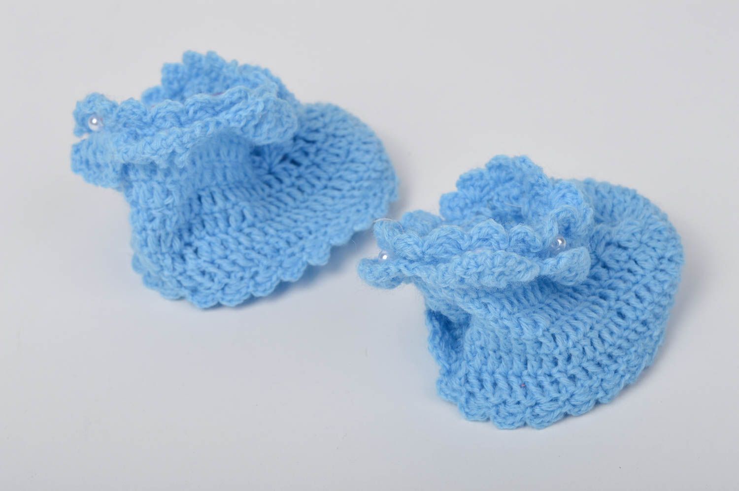 Zapatillas de bebé artesanales azules patucos tejidos regalo original  foto 5