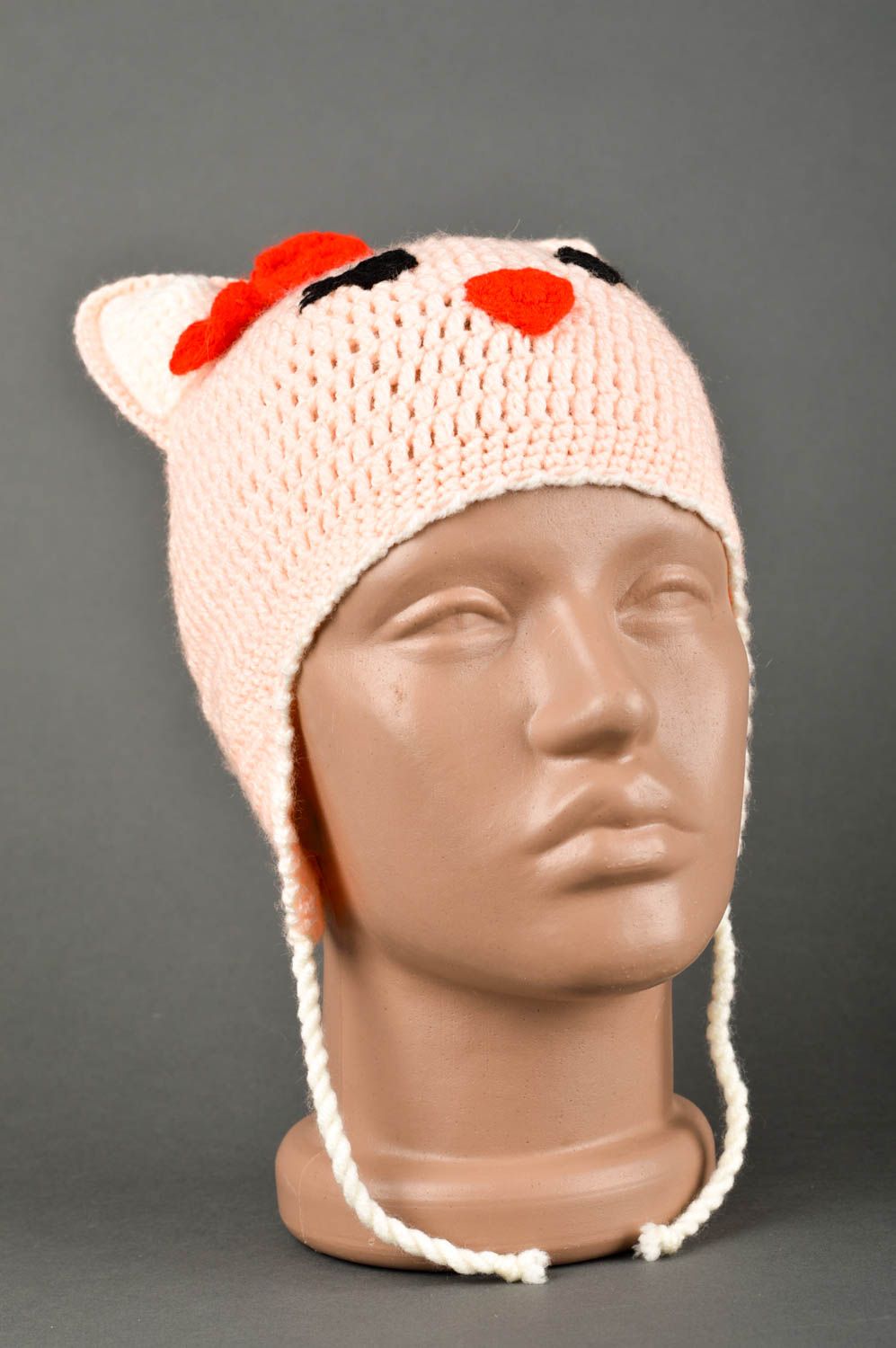 Вязаная шапка для детей хэнд мэйд зимняя шапка котик детская вязаная шапочка фото 1