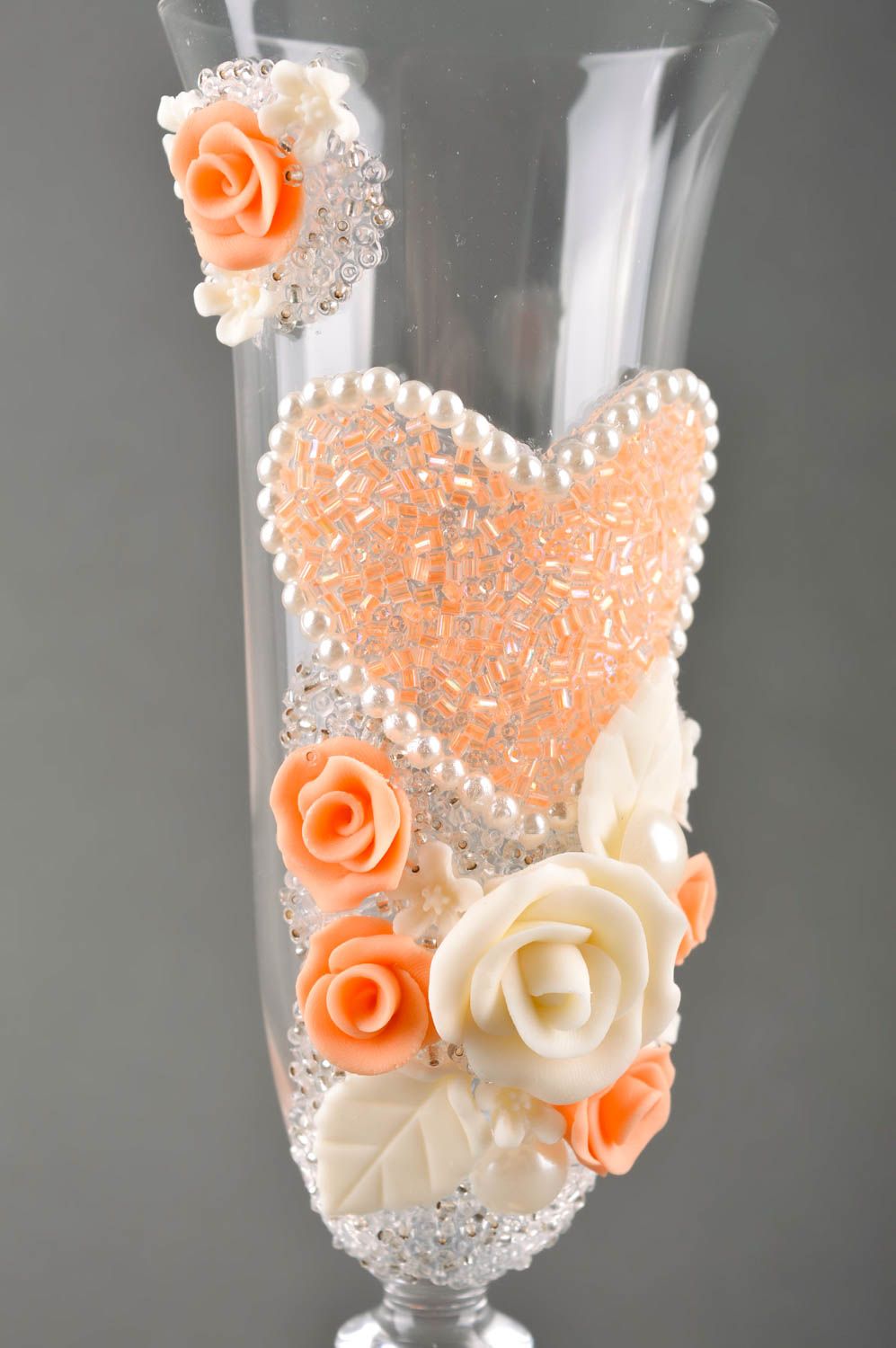 Свадебные бокалы ручной работы свадебные фужеры красивые бокалы персиковые фото 3