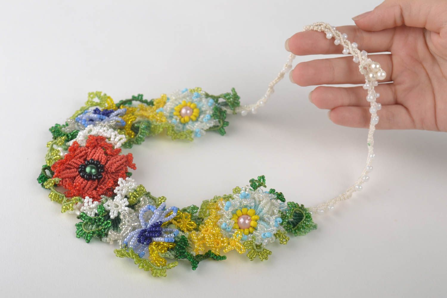 Handmade Blumen Collier Makramee Schmuck Accessoire für Frauen farbenfroh schön foto 5