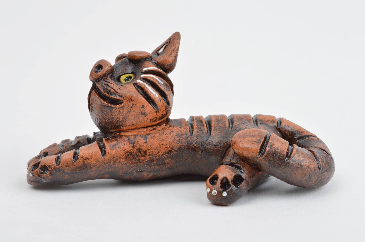Keramik Katze handmade Dekoideen Wohnzimmer Kinder Geschenk in Braun ausgefallen foto 2