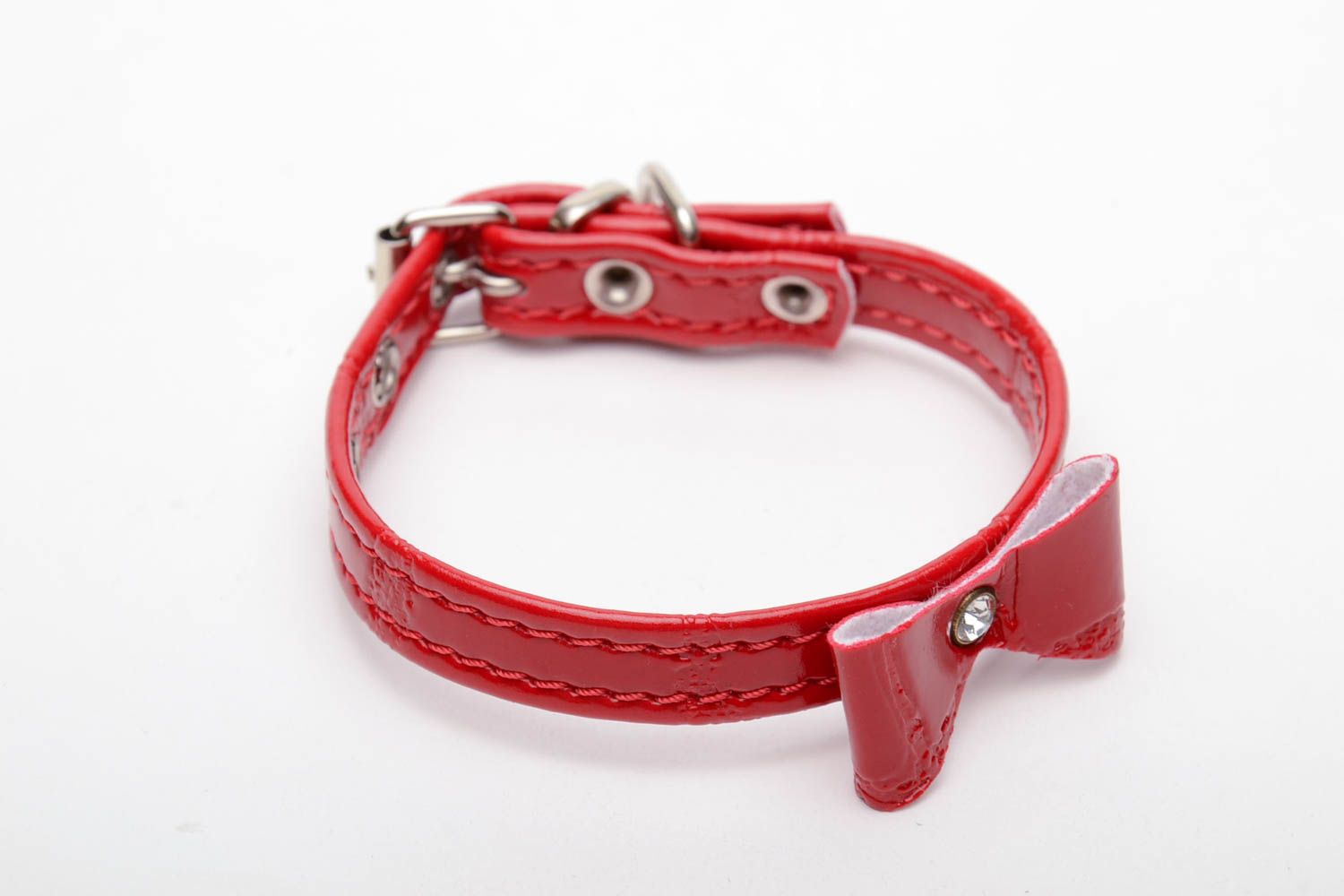 Rotes Lederhalsband für Hund foto 4
