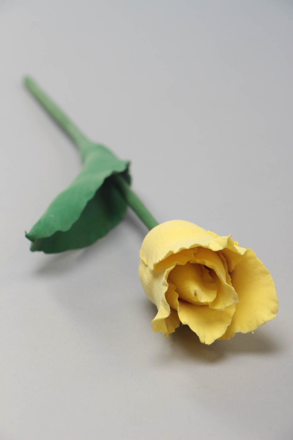 Decorative handmade Japanese polymer clay flower with stalk Yellow Tulip photo 2