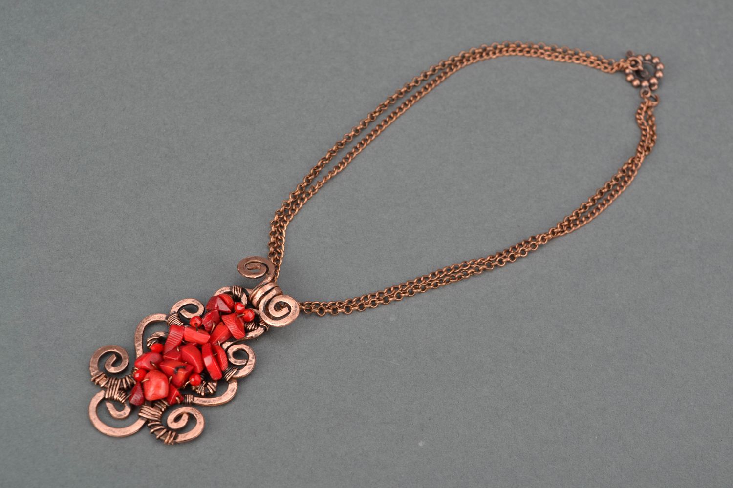 Wire wrap necklace with natural coral photo 4