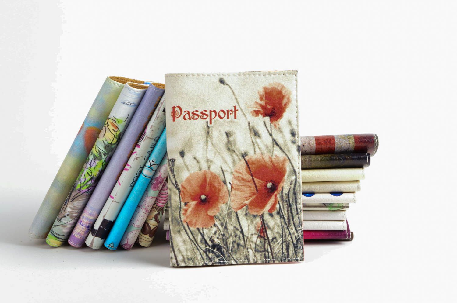 Funda para pasaporte artesanal estuche de cuero con amapolas regalo original foto 1