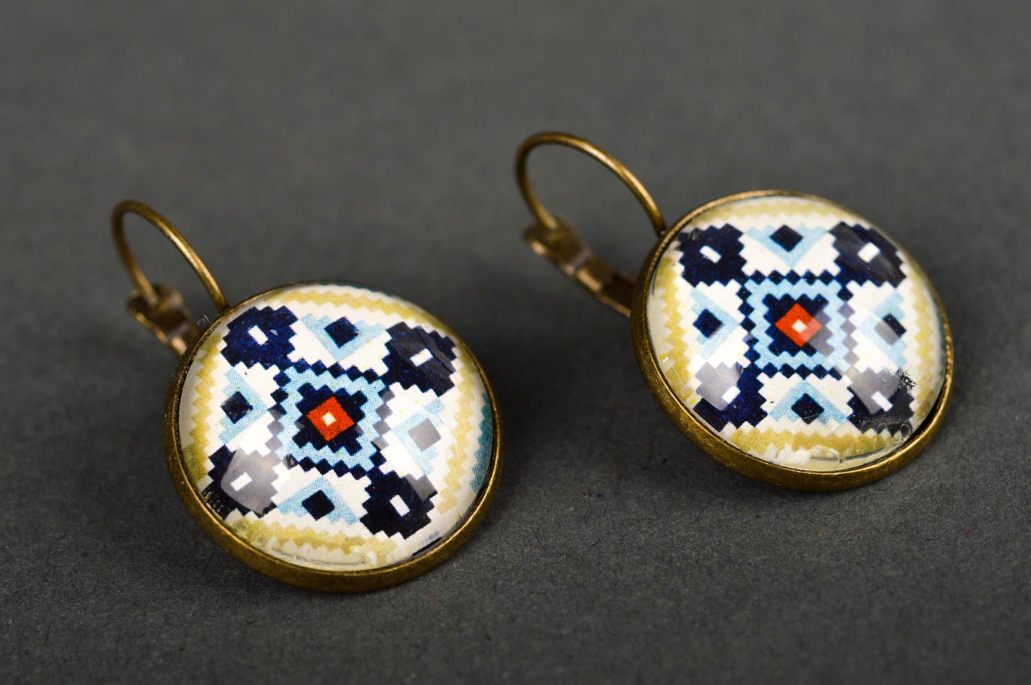 Handmade cabochon earrings designer earrings vintage earrings with charms photo 2