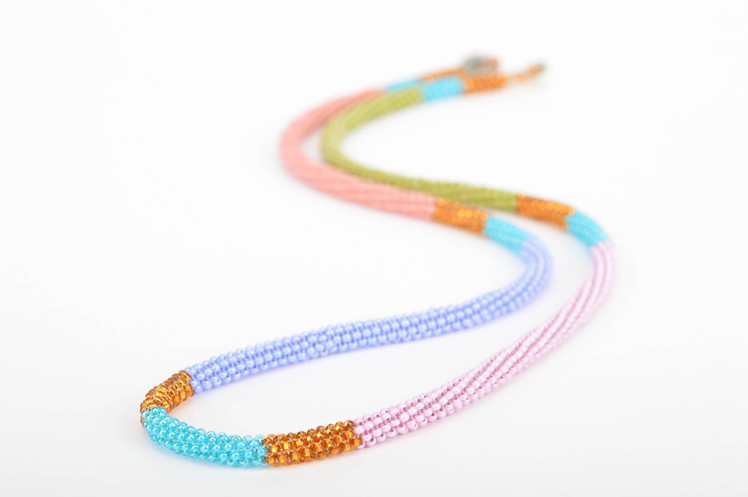 Handmade designer tender multi colored woven beaded cord necklace for women photo 3