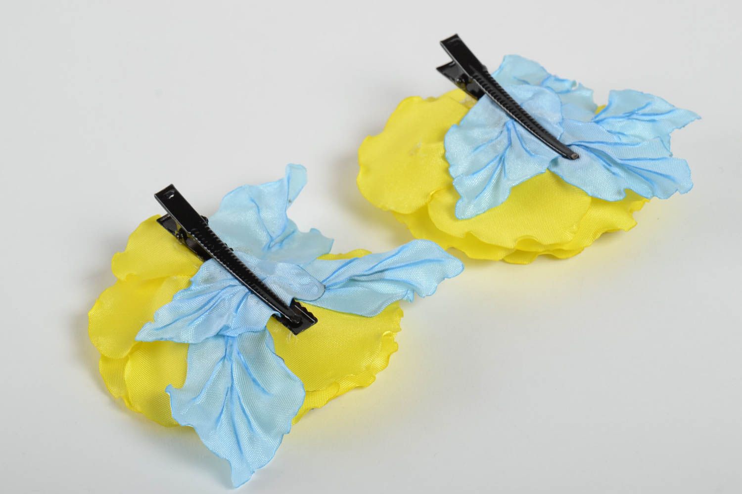 Set of 2 handmade satin ribbon hair clips flower barrettes hair style ideas photo 3