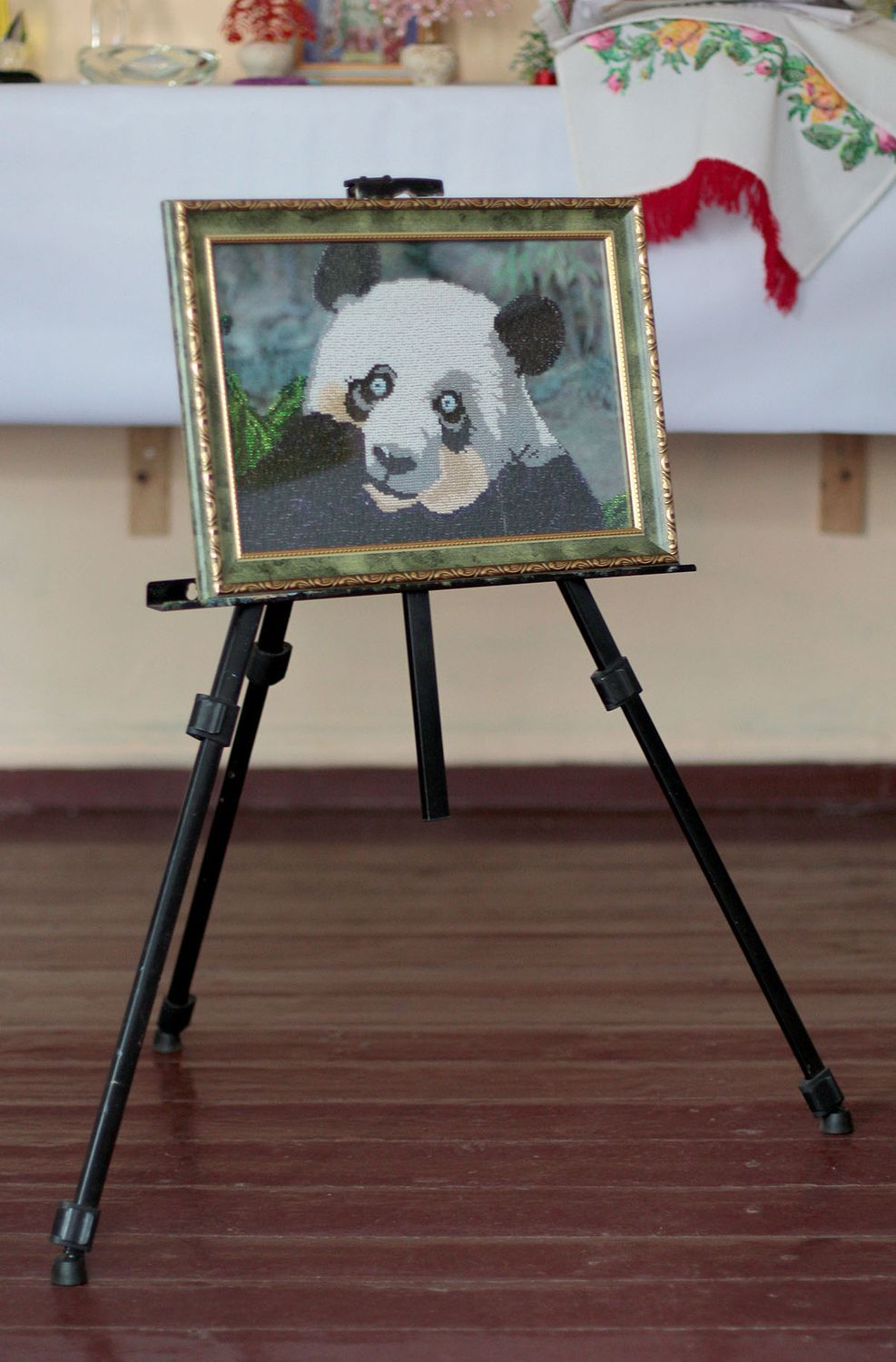 Декор для дома ручной работы картина вышитая бисером картина на стену Панда фото 5