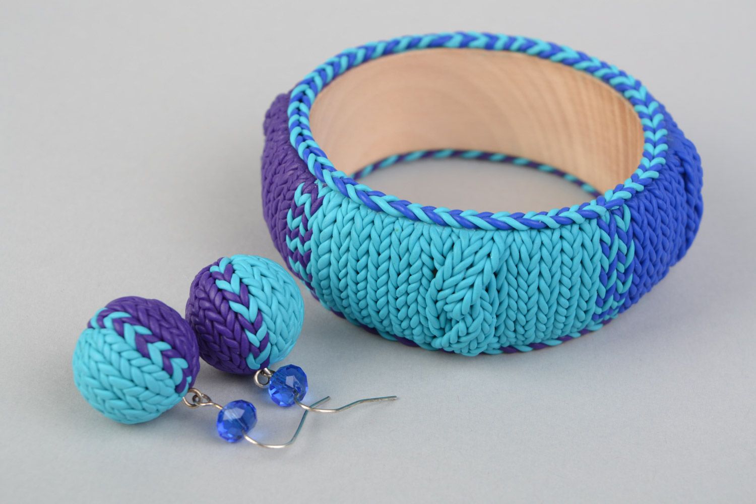 Schmuckset aus Polymer Ton Armband und Ohrringe in Blau handmade foto 3