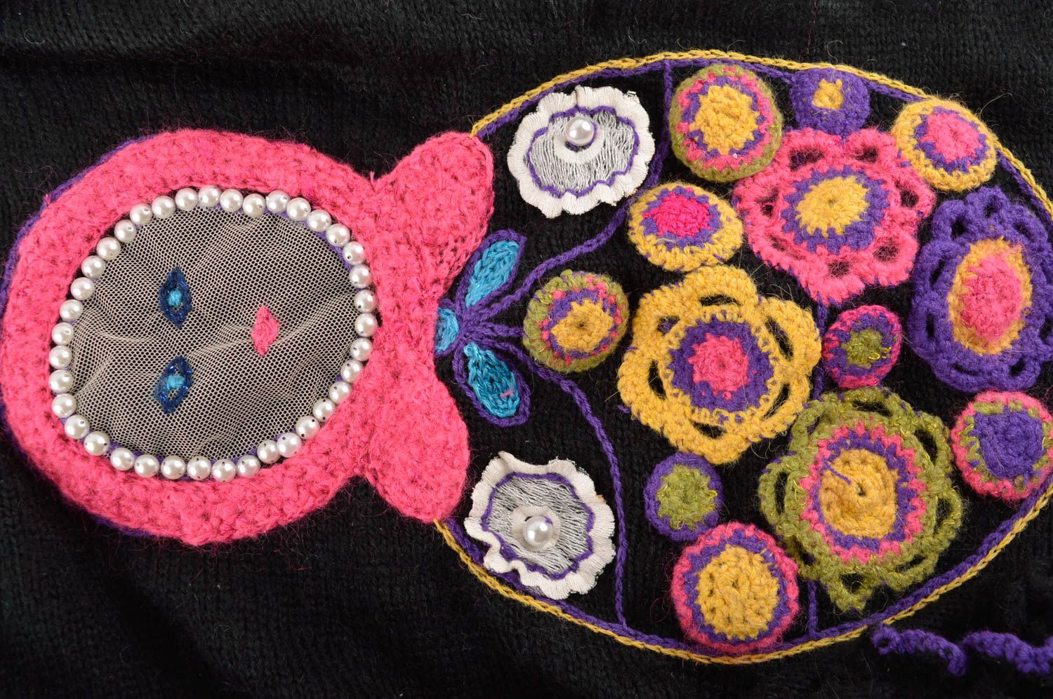 Bufanda artesanal de lana con ornamento accesorio de mujer regalo original  foto 5