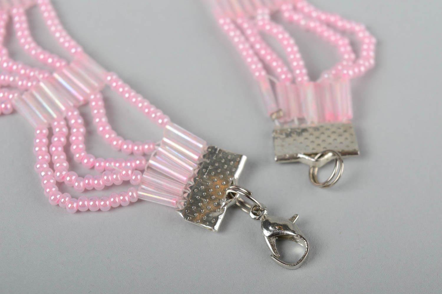 Колье из бисера украшение ручной работы розовое плетеное ожерелье из бисера фото 4